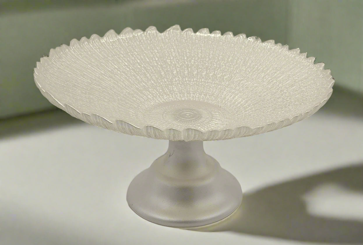 12x8 Inch Footed Glass Plate with Pearl Design - Elegant Serving Dish for Desserts, Appetizers & Party Decor