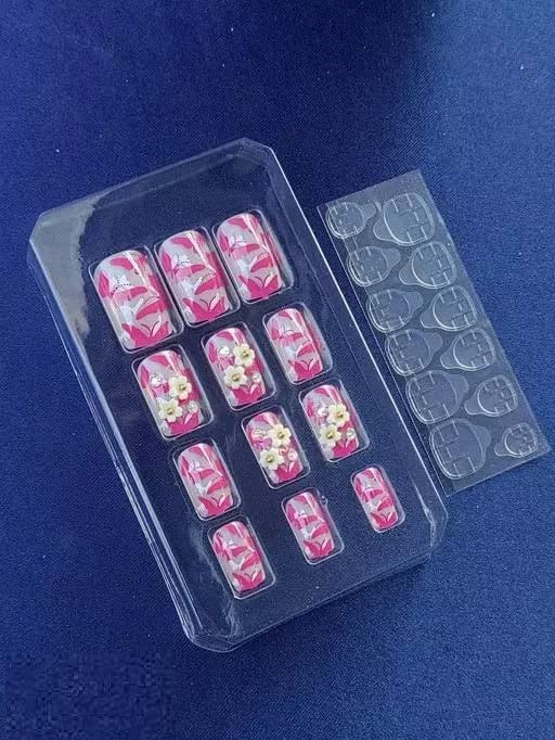 BLINE Long Square Fake Nail Tips - 12 Sizes Artificial Nails for Salon & DIY Nail Art at Home (Natural Look, Multicolor) with Free Nail Glue - Perfect for Parties, Weddings, and Special Occasions
