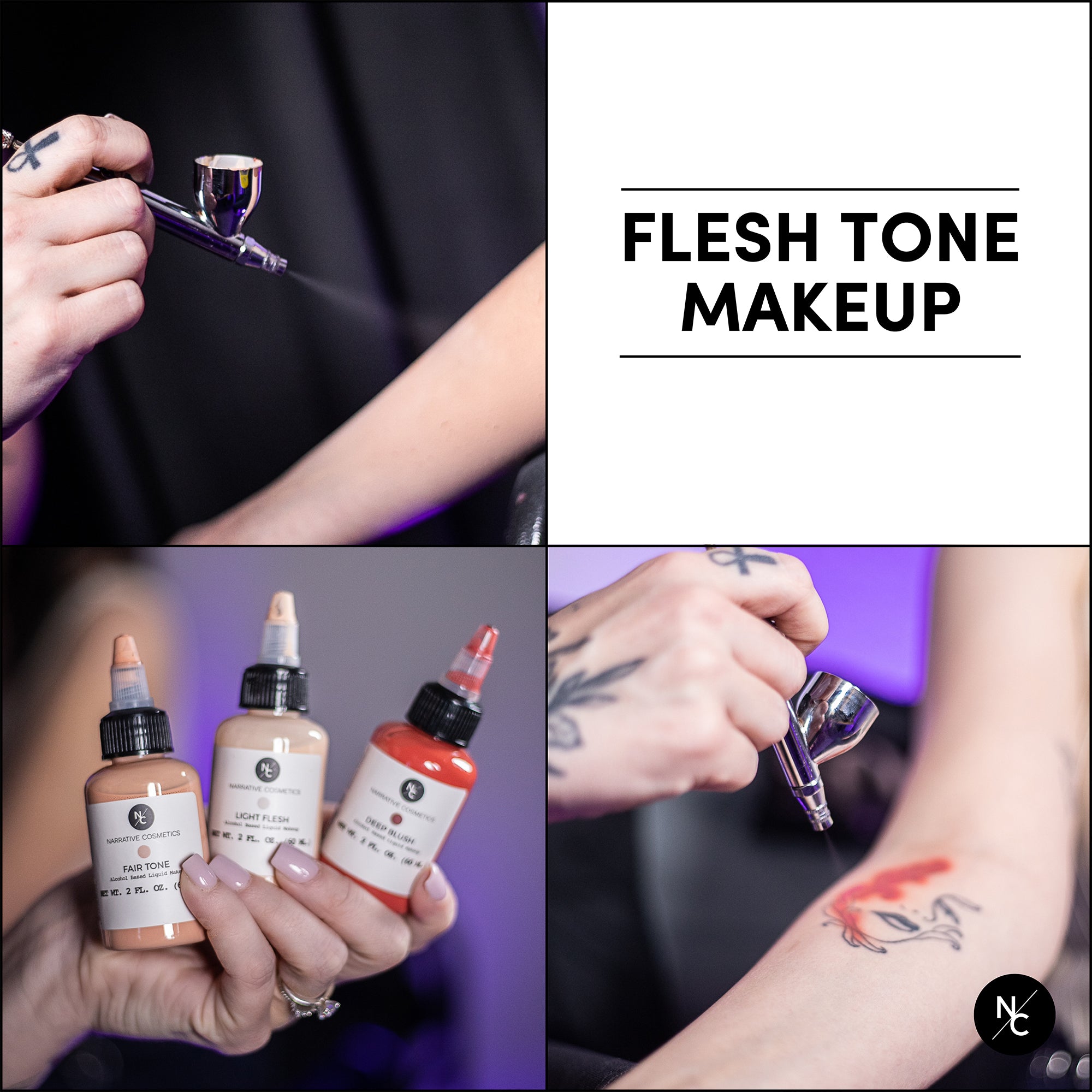 Flesh Tone Alcohol Airbrush Paints - 2 fl oz (60ml) Professional Body Art & Cosmetic Makeup for Face Painting, Tattoo Practice, Special FX - Perfect for Halloween & Cosplay