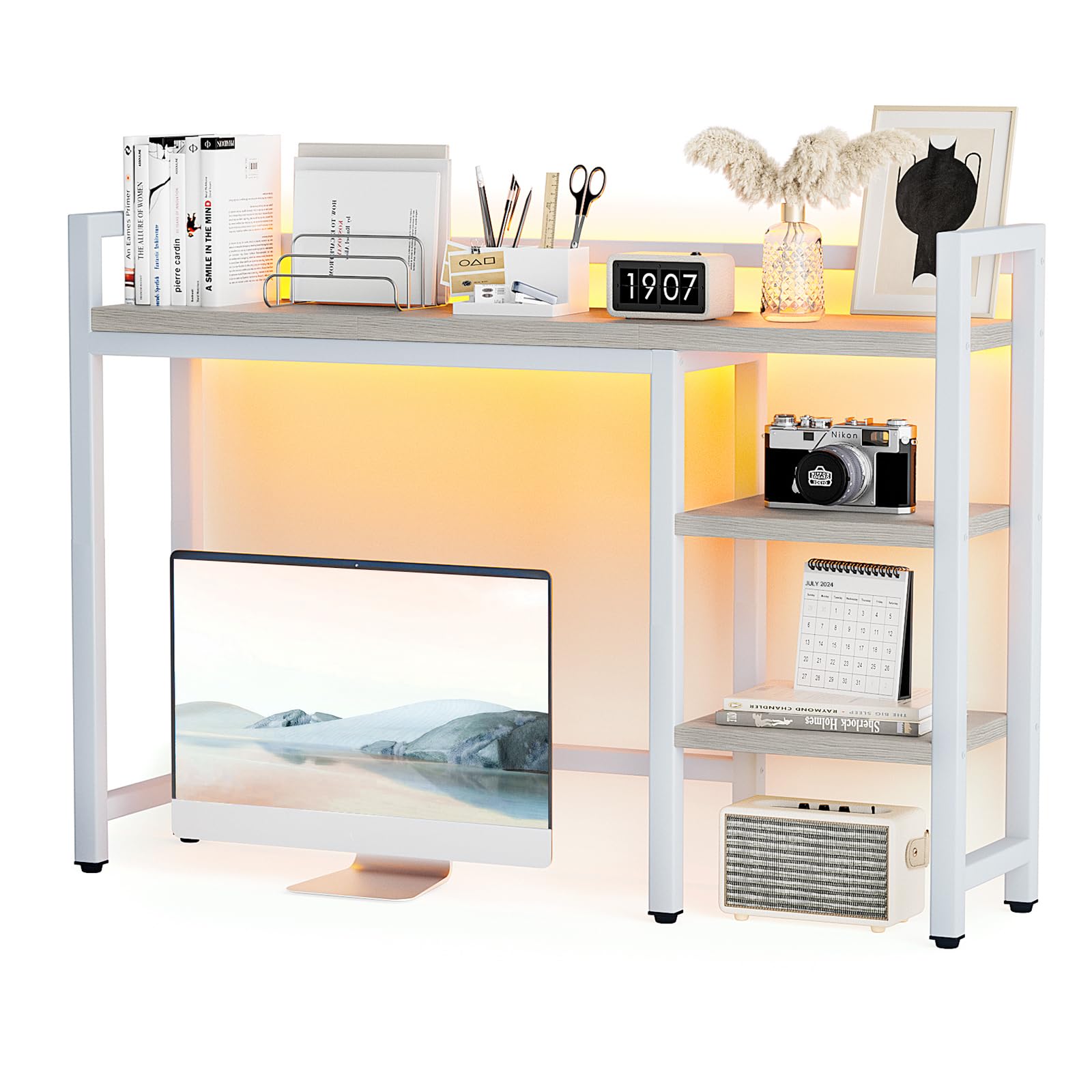 4-Tier Wooden Desk Hutch with RGB Light Strip - 16 Colors & 4 Modes - 38.5