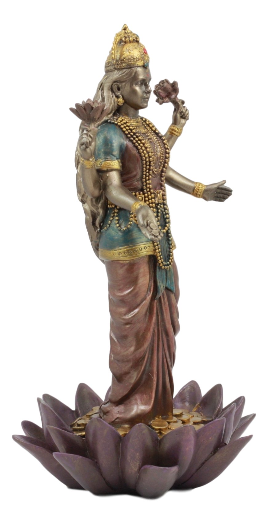 Ebros Hindu Goddess Lakshmi Standing on Lotus Blossom Statue - Deity of Good Fortune, Abundance & Spiritual Well-Being - Perfect for Home Altar, Yoga Studio Decor & Spiritual Gift