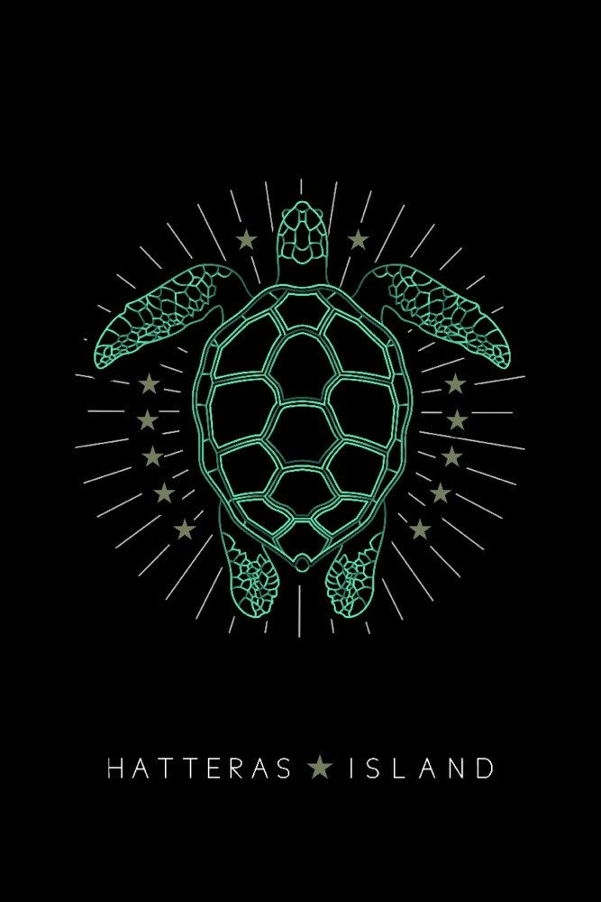 12x18 Neon Turtle Wall Art Poster - Hatteras Island North Carolina Coastal Decor for Beach House, Living Room & Bedroom