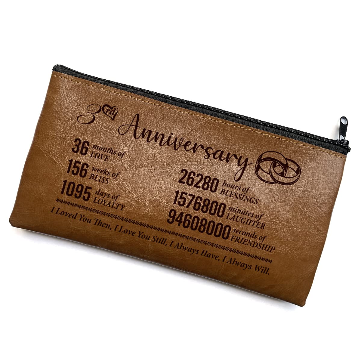 **Engraved Leather Pencil Case - 3rd Anniversary Gift for Couples, Travel & Office**