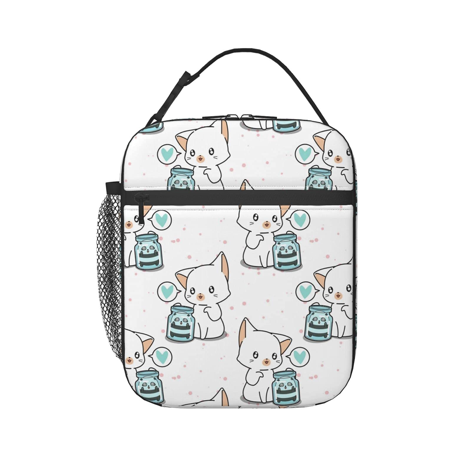 Cute Panda and Cat Insulated Lunch Bag for Women & Men - Reusable Tote Lunch Box for School, Work, Picnic, Travel & Outdoor Activities