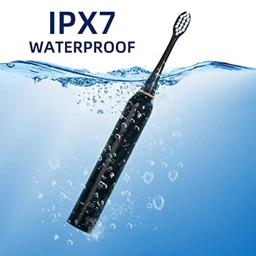 30,000 RPM Rechargeable Electric Toothbrush with 6 Brush Heads, 2-Min Smart Timer, 5 Modes & Teeth Whitening - Black - Perfect for Travel, Home & Daily Oral Care