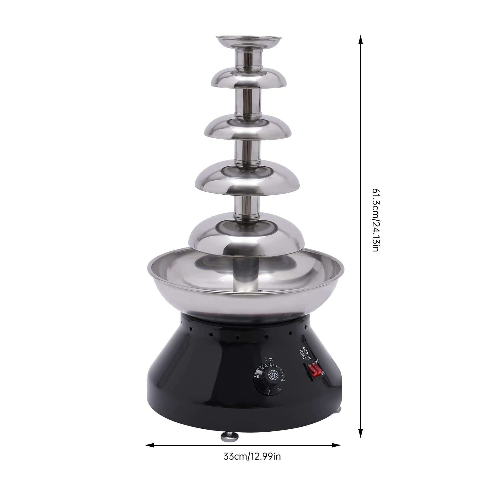 5-Tier Commercial Chocolate Fountain Machine - 7 lb Stainless Steel Melting Heater for Hot Chocolate, Nacho Cheese & Liqueurs - Perfect for Weddings, Parties & Catering Events (Black)