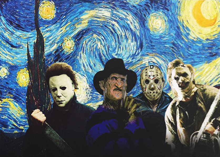 Starry Night Horror Movie Characters 500-Piece Wooden Jigsaw Puzzle - Fun Educational Toy for Adults & Kids - Perfect for Family Game Night & Cognitive Development