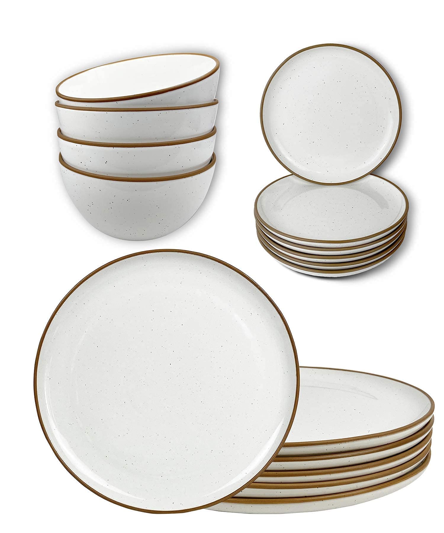Mora Ceramic Dinner Plates, Salad Plates & Bowls Set - 12-Piece Modern Dinnerware for Everyday Use, Microwave & Dishwasher Safe, Scratch Resistant - Vanilla White - Perfect for Family Dinners, Parties & Restaurant-Style Dining