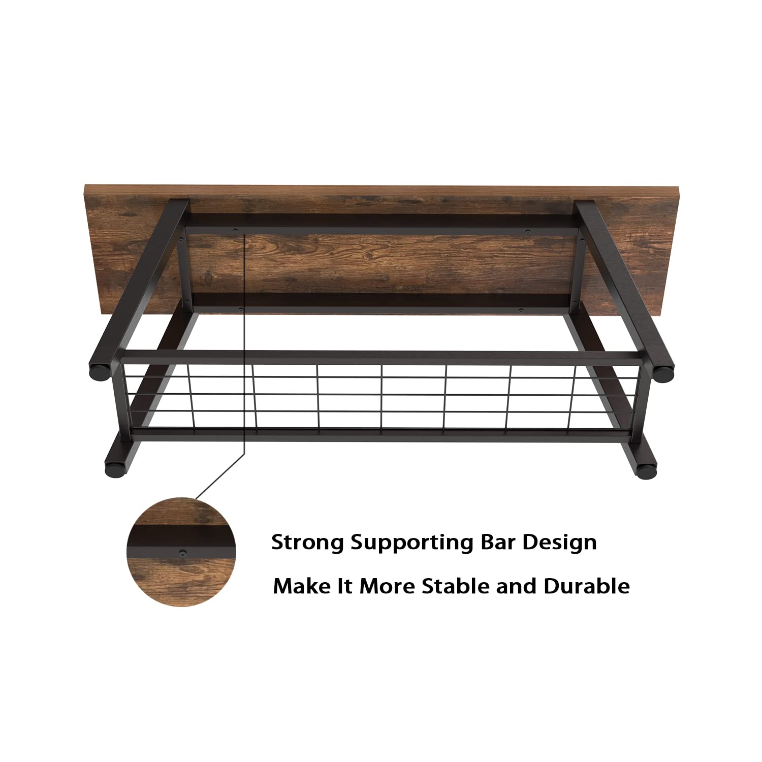 Industrial Rustic Wooden and Metal Storage Bench - Entryway Shoe & Boot Organizer, Long Hallway Seat for Bedroom, Farmhouse Style (Retro Brown) - Perfect for Mudrooms, Living Rooms & Small Spaces