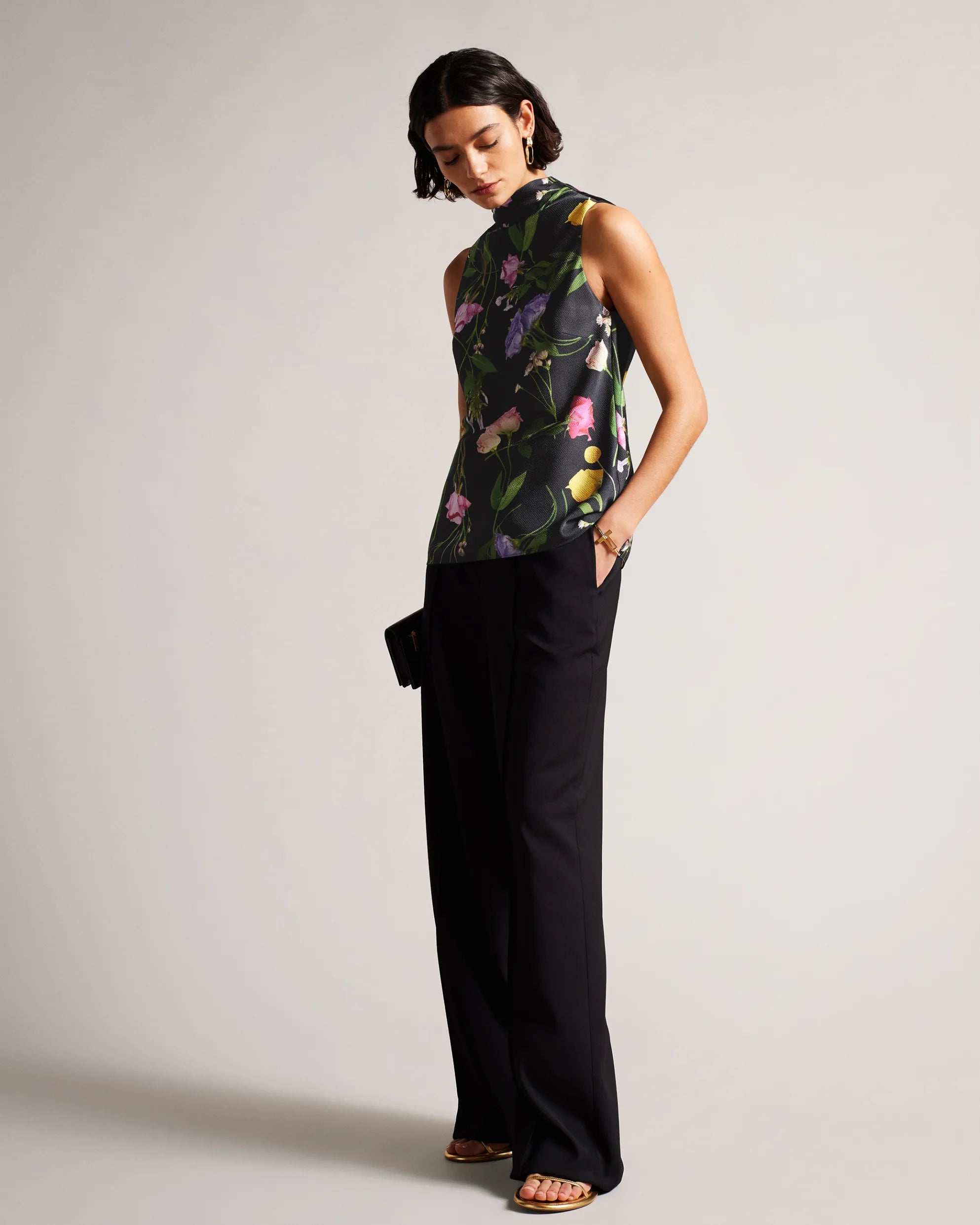 Demitri Floral Print Cowl Neck Blouse for Women - Elegant Black Tunic Top for Casual Wear, Office & Date Night