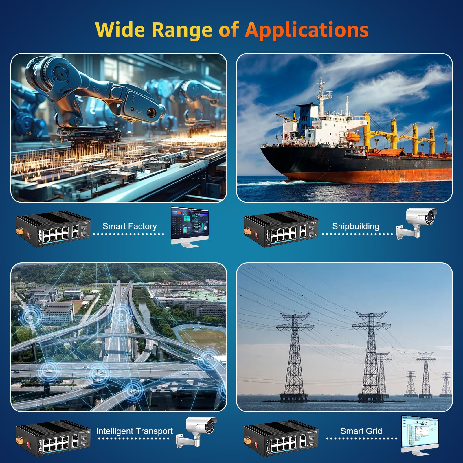 YuanLey 12 Port Industrial Ethernet Switch with 8 PoE Gigabit Ports, 2x 1000Mbps Uplink, 2 SFP Slots, Unmanaged DIN-Rail PoE Switch - IEEE 802.3af/at, 24Gbps Switching Capacity, IP40, Fanless Design - Ideal for Factory Automation, Security Camera Systems & Industrial IoT Networks