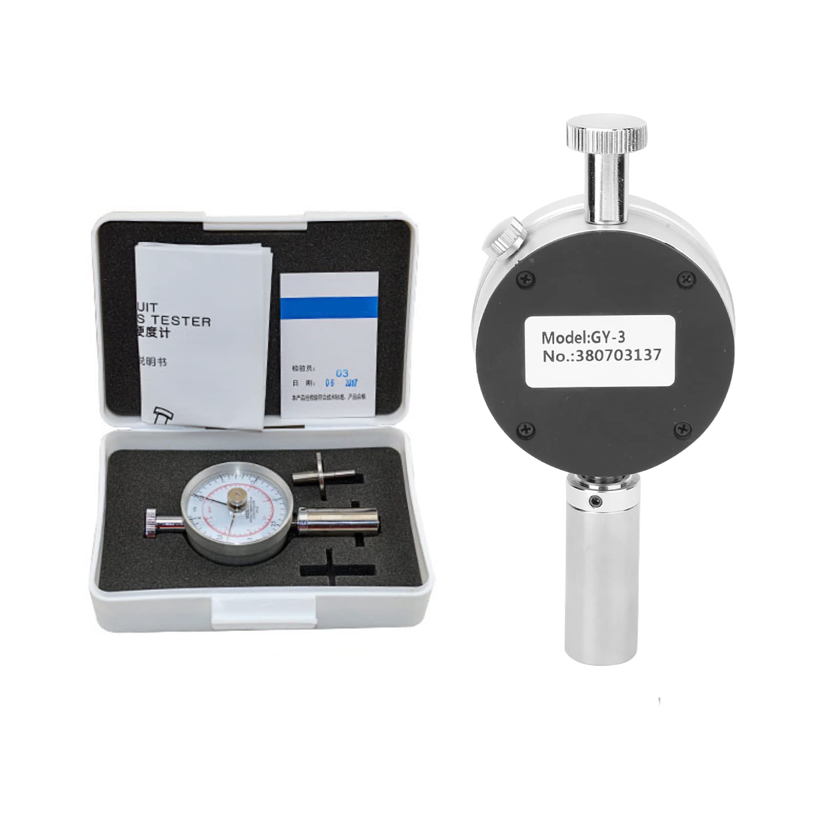 Fruit Firmness Tester with 2 Measuring Heads - Digital Penetrometer for Measuring Apple, Pear & Peach Hardness | Portable Sclerometer for Fruit Maturity Testing in Farms, Orchards & Food Labs