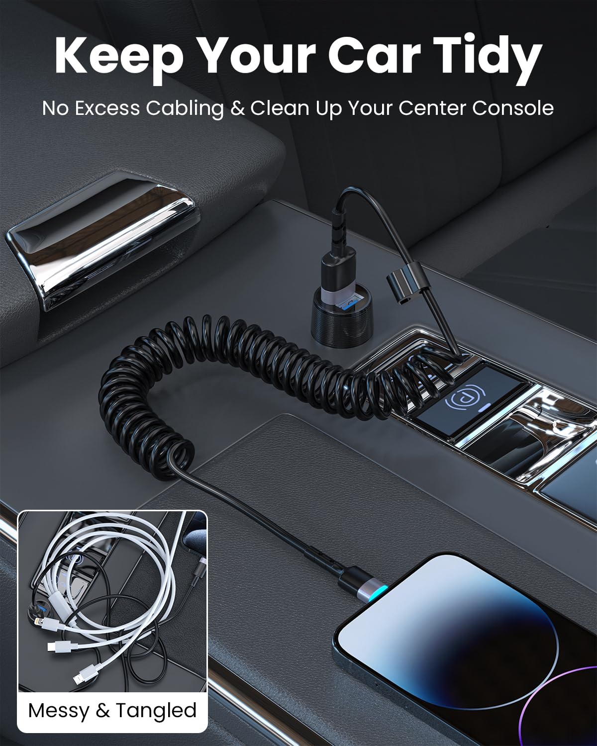 MFi Certified Coiled Lightning Cable 3FT 2-Pack - Short USB to Lightning iPhone Charger Cord for CarPlay & Car Charging - Durable Charging Cable for iPhone 12/11/X/8/7/6/Plus (Perfect for Road Trips & Daily Commute)