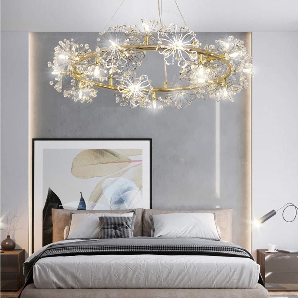 Crystal Chandelier LED Pendant Light - Modern Firework Dandelion Ceiling Fixture for Living Room, Dining Room, Bedroom, Cafe | Nordic Postmodern Design, Energy Efficient Lighting for Home & Commercial Spaces