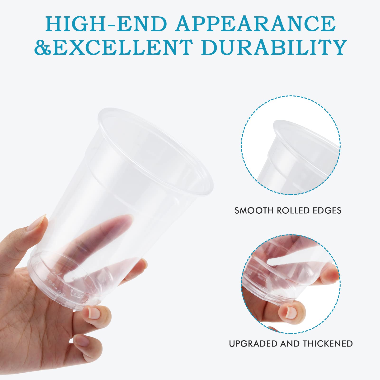 Turbo Bee 100 Pack 16 oz Clear Disposable Plastic Cups - Crystal Clear Party Cups for Iced Coffee, Smoothies, Slurpees & Cold Beverages - Perfect for Parties, BBQs, Picnics & Outdoor Events