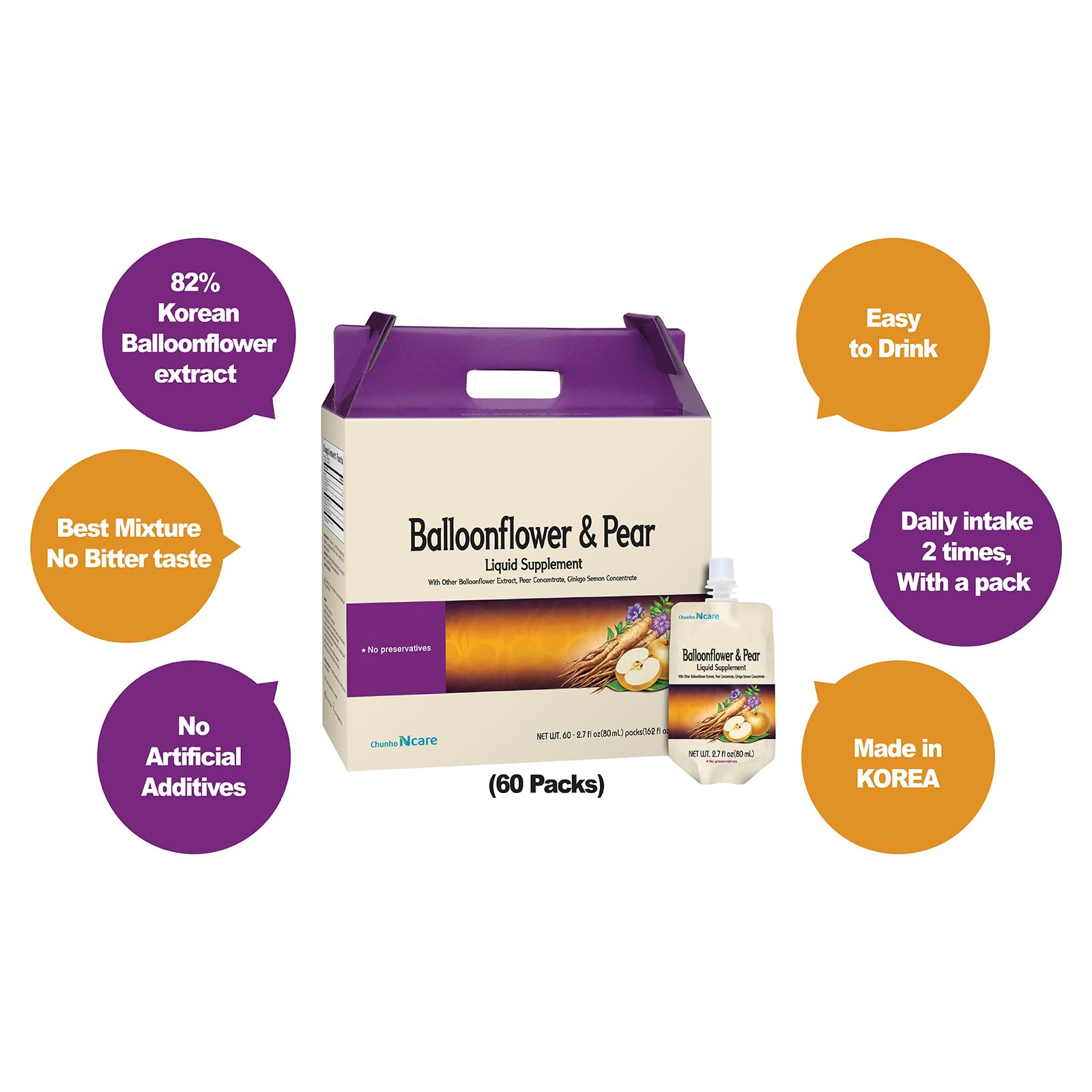 Balloonflower & Pear Juice Liquid Supplement for Dry Throat Relief - 60 Pack | Natural Throat Soother, Preservative-Free, No Artificial Additives | Perfect for Cold Season, Allergies & Vocal Strain