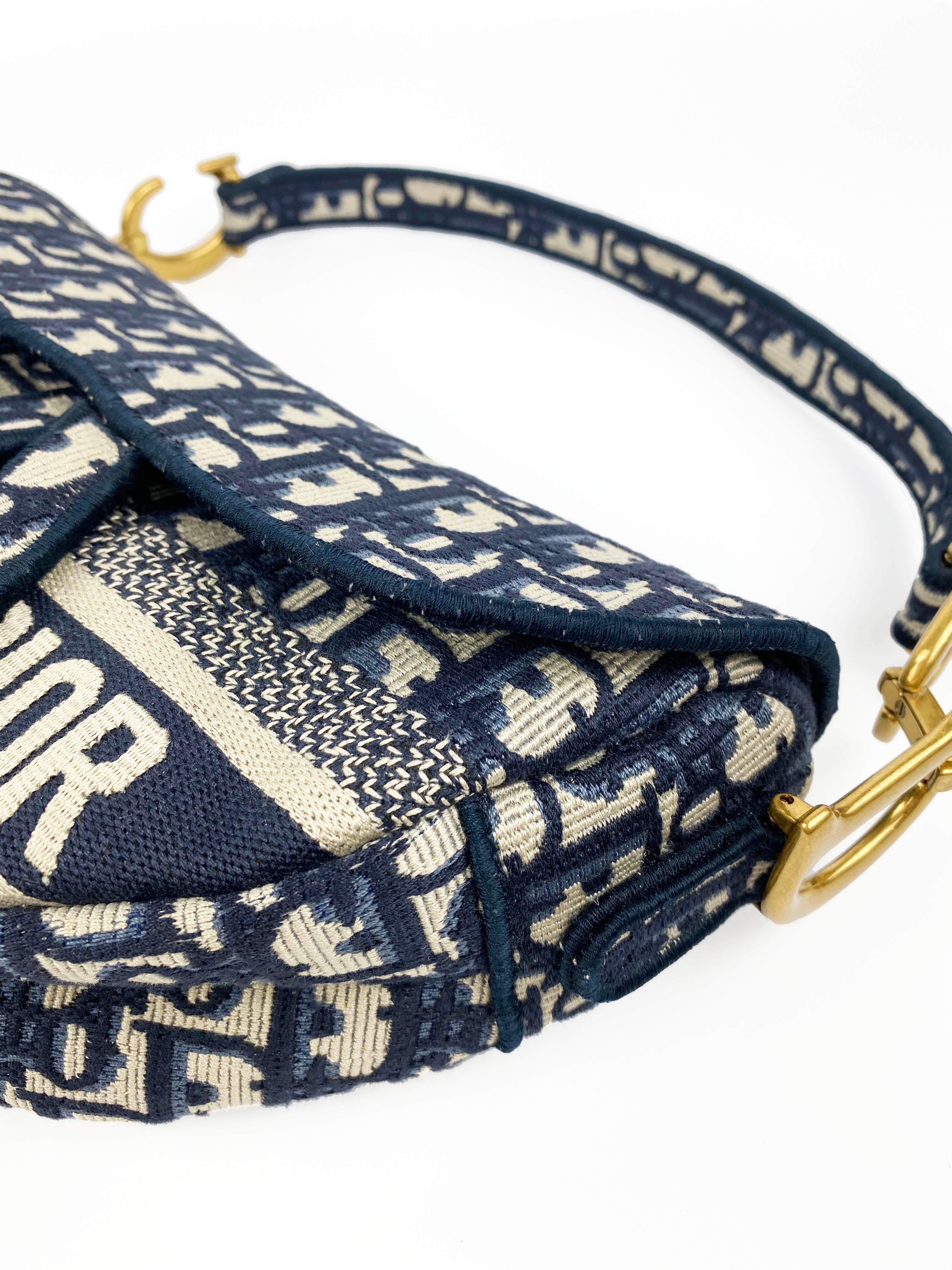 Christian Dior Blue Oblique Saddle Bag - Luxury Designer Crossbody Purse for Women | Perfect for Date Night, Parties & Special Occasions