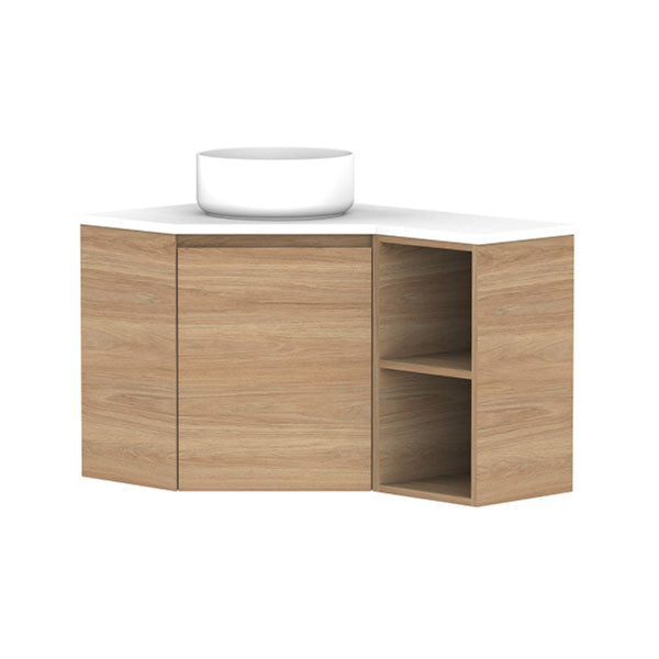 ADP Glacier Lite Corner Vanity with Twin Wall-Hung Doors and Shelves - Cherry Pie Top Finish for Bathroom or Bedroom Storage
