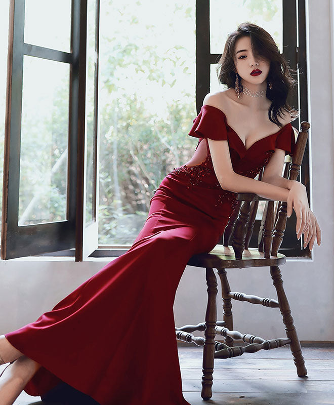 Elegant Burgundy Off Shoulder Mermaid Prom Dress - Long Formal Evening Gown for Homecoming, Wedding, Party & Special Occasions