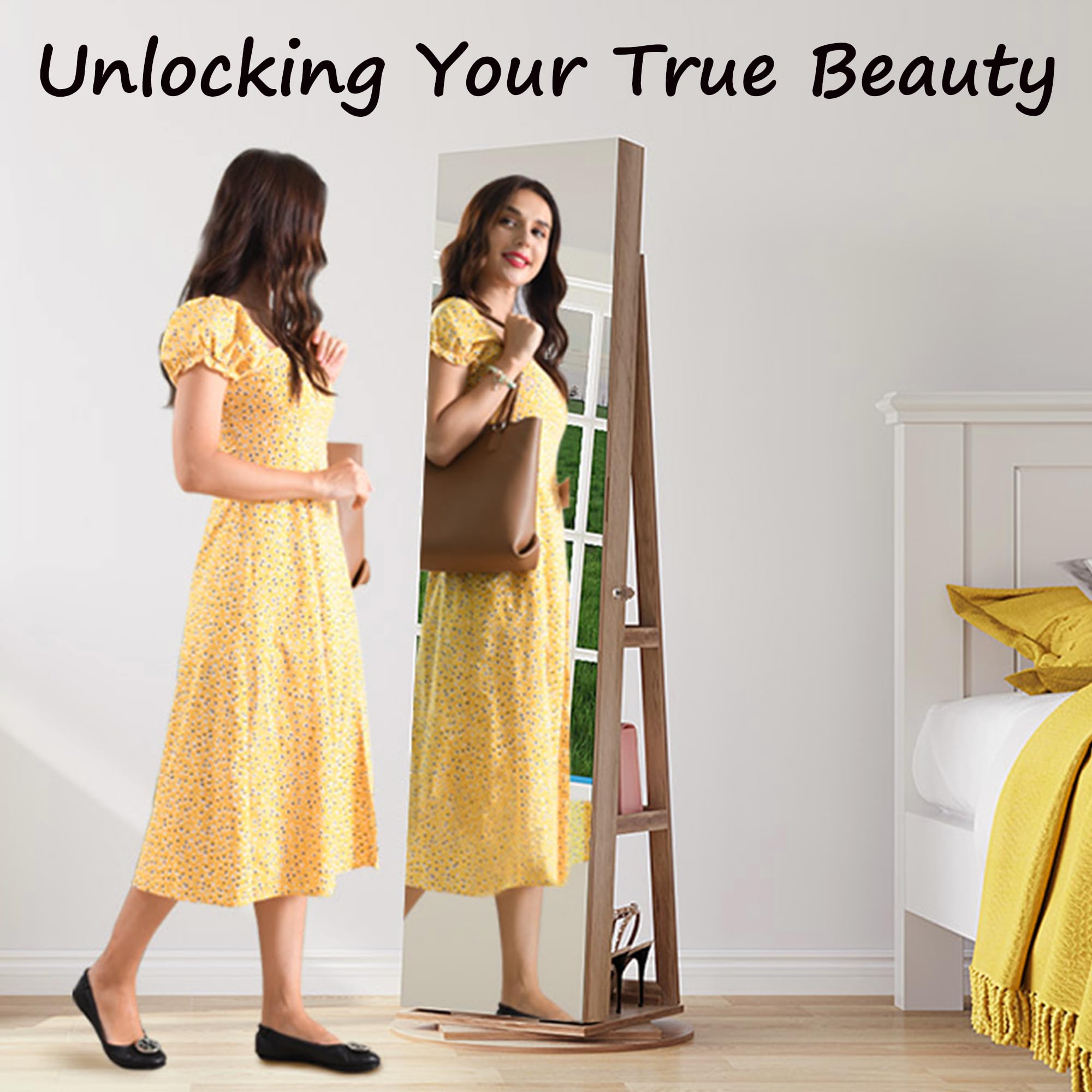 360° Rotating Jewelry Armoire with LED Lights - 63