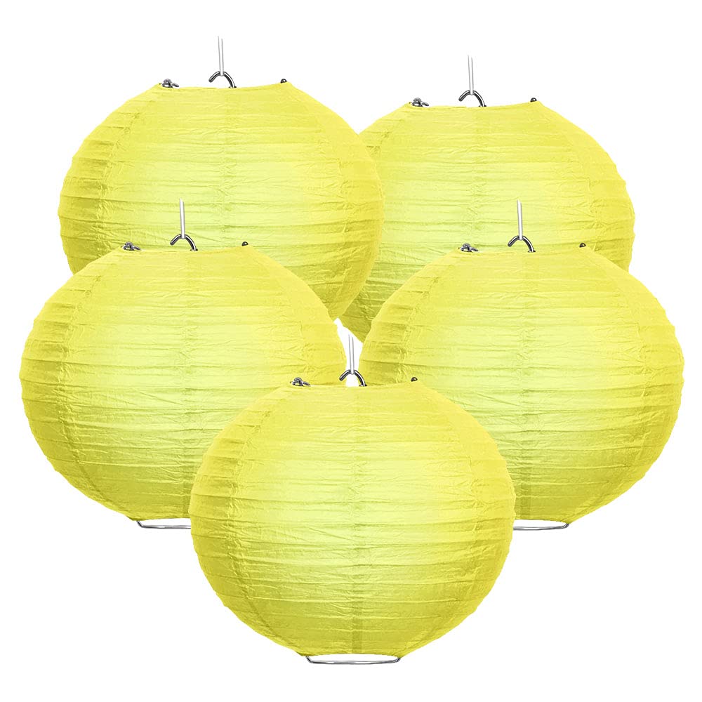 5 Pack Yellow Tissue Paper Lanterns (14 Inch) - Wedding, Party, Birthday & Baby Shower Decorations - Perfect for Indoor & Outdoor Events, Home Decor and Festive Celebrations
