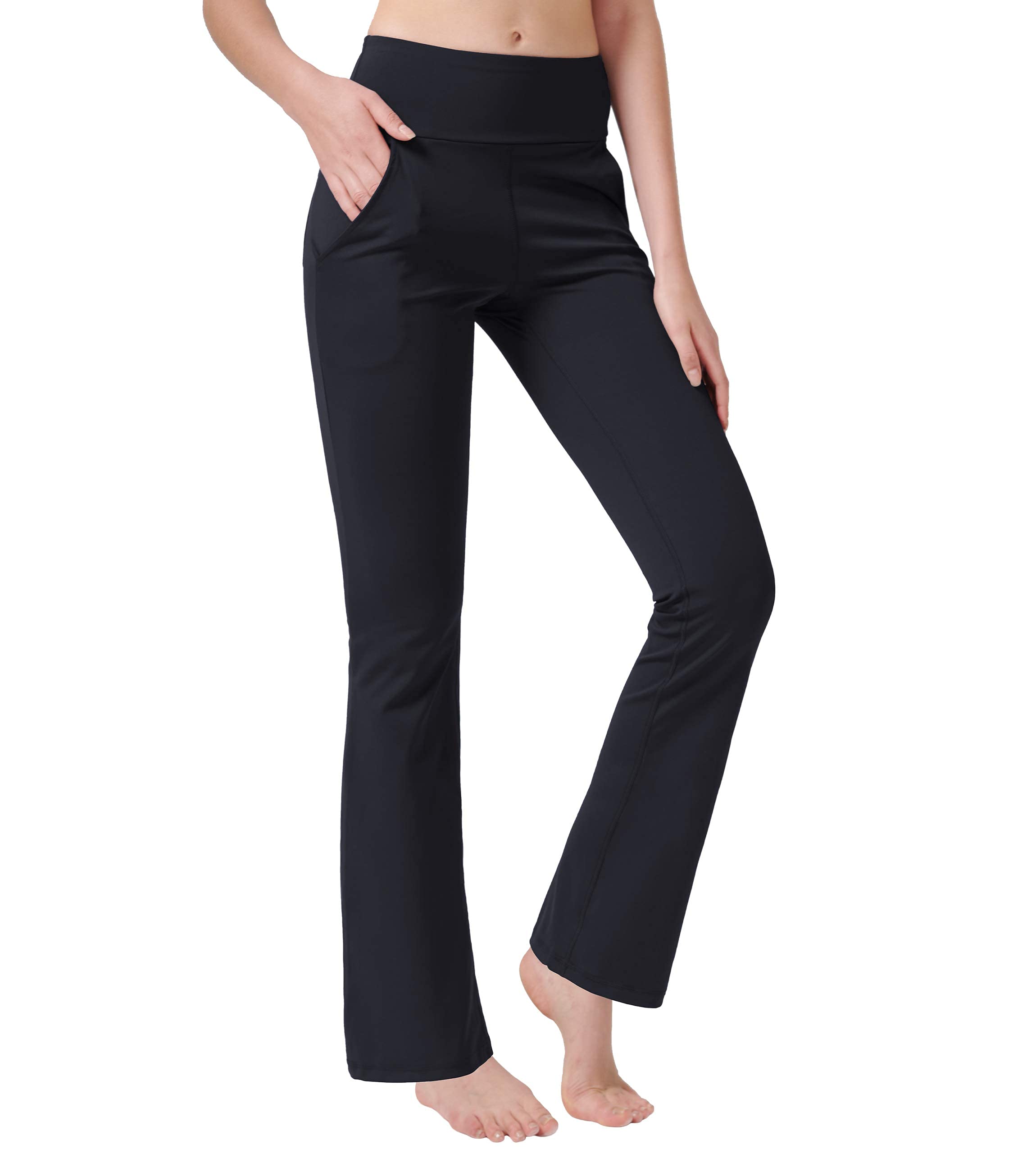 Nuveti Women's High Waisted Bootcut Yoga Pants with 4 Pockets - Tummy Control Workout & Work Pants - Stretchy Bootleg Dress Pants for Yoga, Gym, Office & Casual Wear