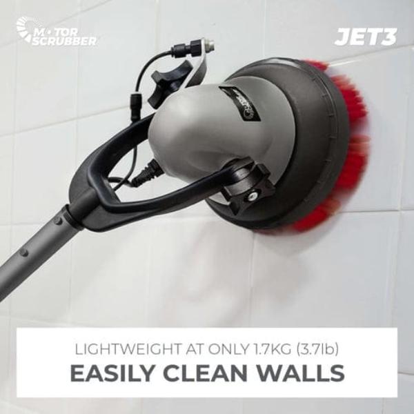 MotorScrubber Jet3 Cordless Long Handle Floor Scrubber - Powerful Electric Spin Scrubber for Tile, Grout, Bathroom & Kitchen Cleaning - Perfect for Hard Floors, Showers, and Pet Areas
