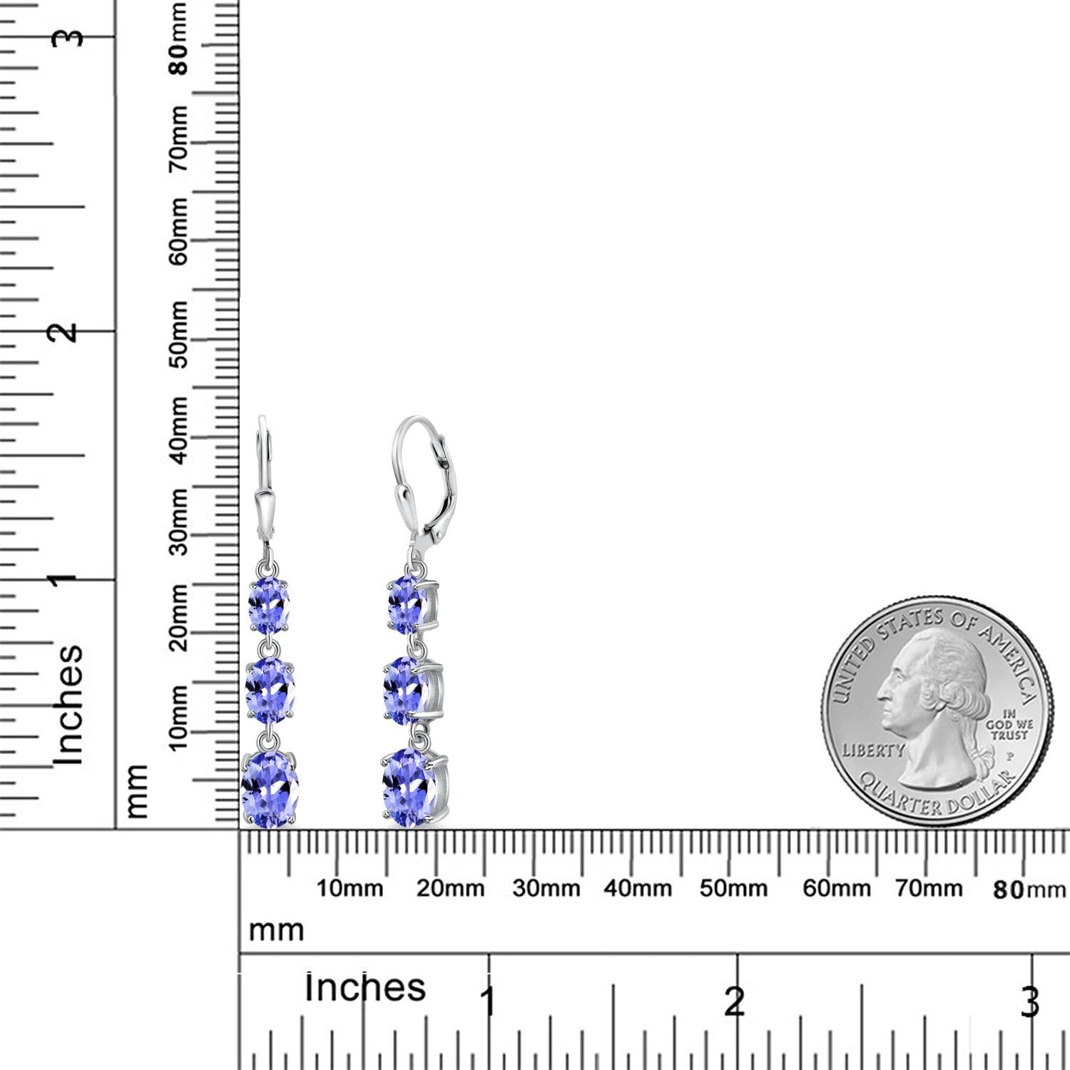 Gem Stone King 3-Stone Leverback Drop Dangle Earrings for Women - 925 Sterling Silver Birthstone Jewelry | Oval 8x6mm, 7x5mm & 6x4mm Gemstones | Elegant Gift for Mom, Wife, Her | Perfect for Weddings, Anniversaries & Special Occasions