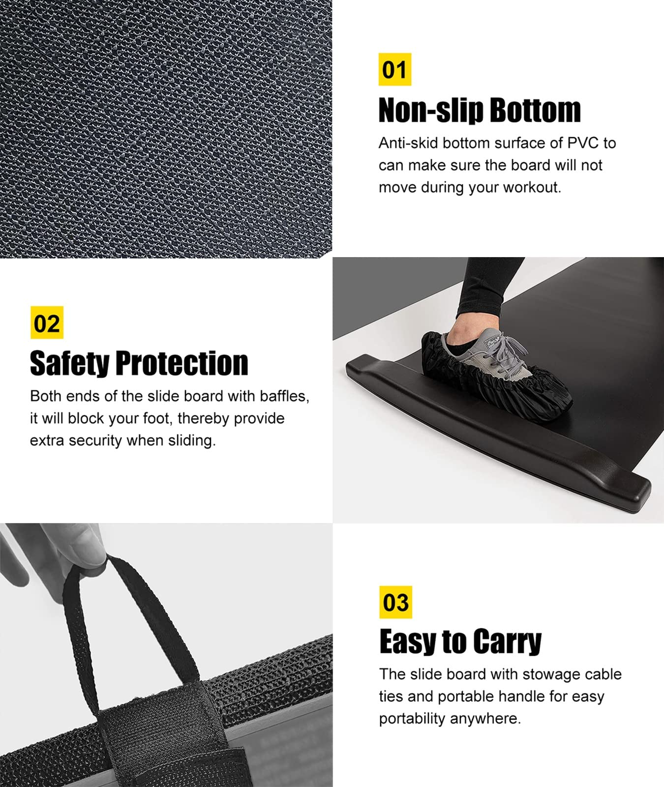 Premium Slide Board for Home Workouts - Cross Training Equipment, Fitness & Yoga Mat for Legs, Glutes & Core Strengthening (91