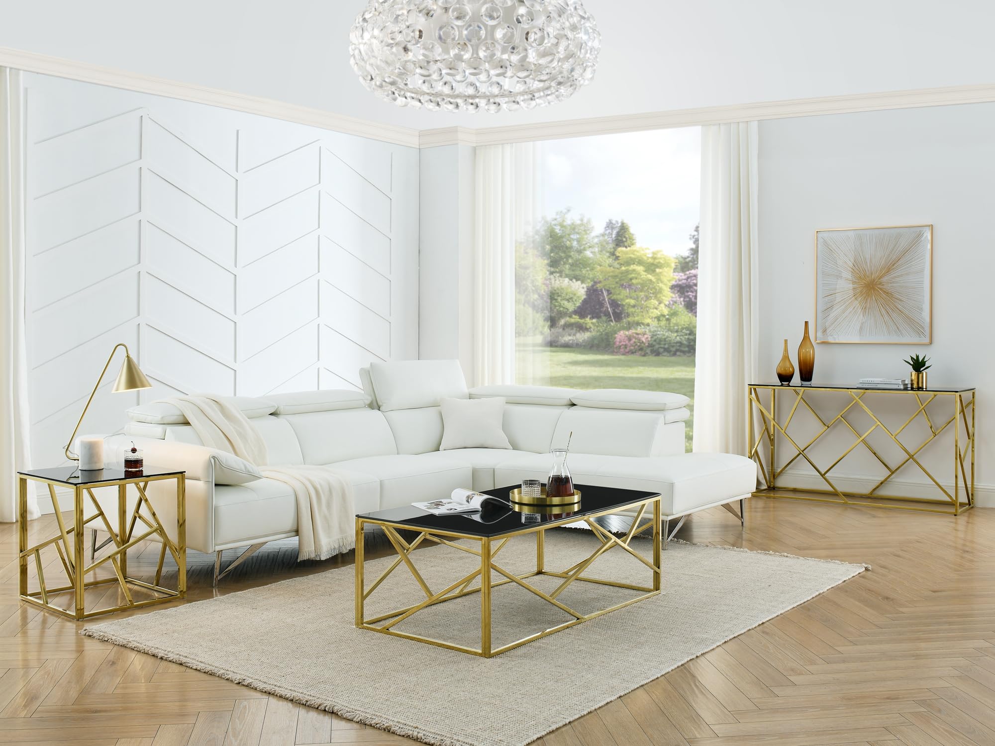 Modern Black Rectangular Tempered Glass Coffee Table with Stainless Steel Frame - Living Room Centerpiece for Home, Office & Lounge Decor