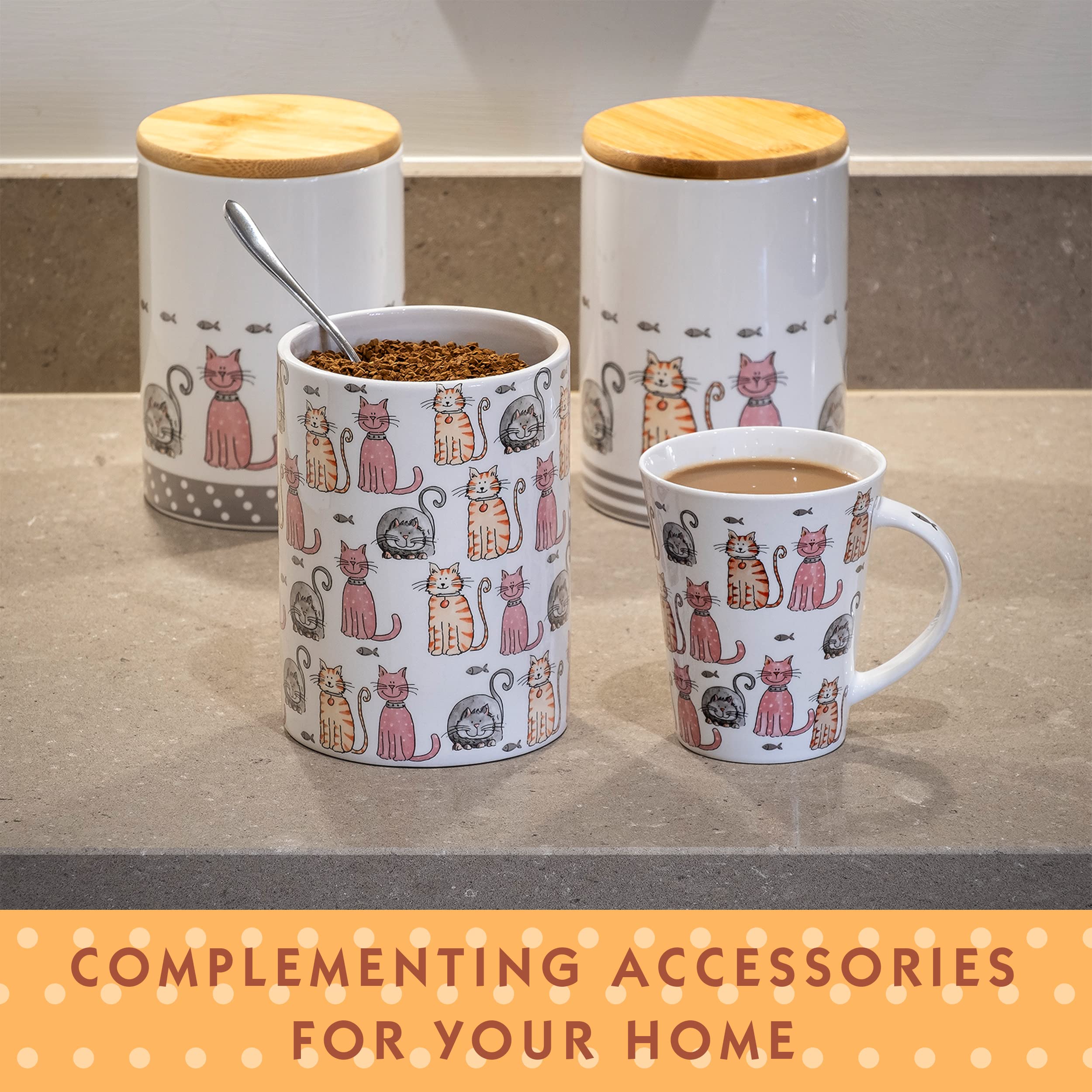 SPOTTED DOG GIFT COMPANY Cat Lovers Coffee Mug Set of 4 - Cute Happy Cat Themed Ceramic Tea Cups (360ml/12.2oz) - Perfect Gift for Women, Men & Kids Who Love Cats - Ideal for Coffee, Tea & Hot Drinks at Home or Office