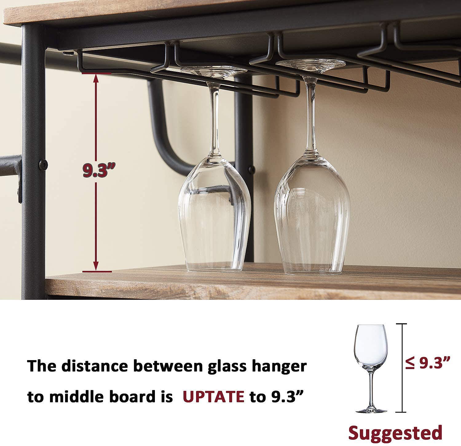 Industrial Wine Cart with Wine Rack & Glass Holder - Rolling Kitchen Bar Serving Cart with Locking Casters & Handle - Perfect for Home, Restaurant, or Party Use (Brown)