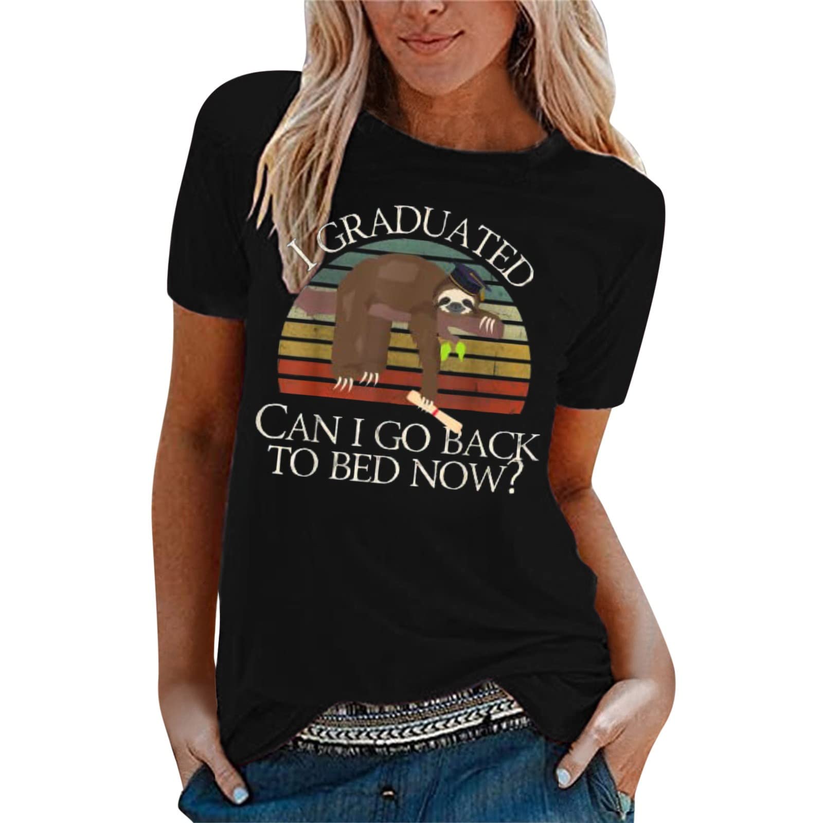 Women's Workout T-Shirts - Printed Round Neck & V-Neck Short Sleeve Tops for Gym, Running, Yoga | Graduation Season Casual Wear & Ruffle Blouse for Daily Outfits