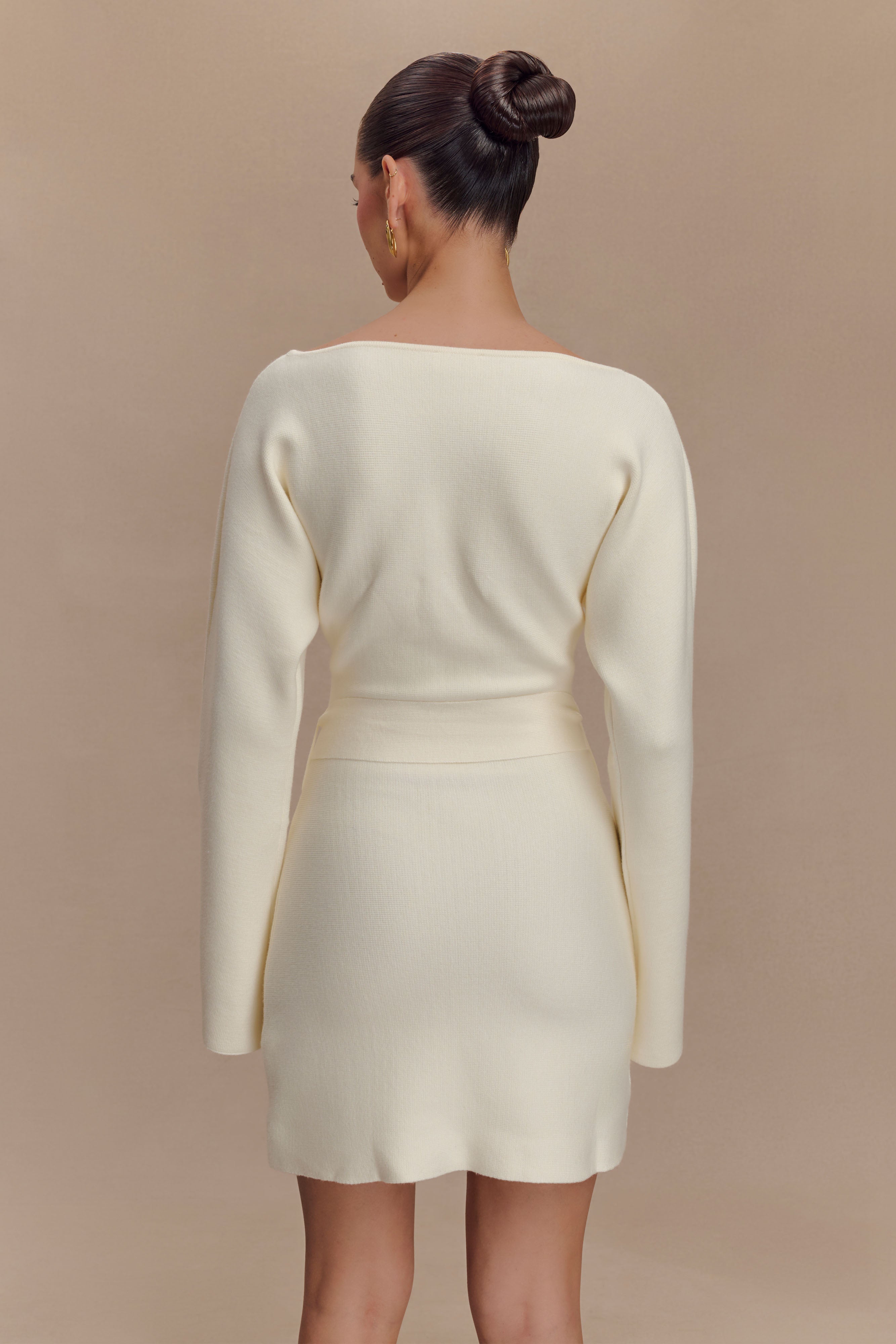 Kassie Belt Tie Knit Mini Dress Ivory - Elegant Women's Bodycon Dress for Party, Date Night & Special Occasions