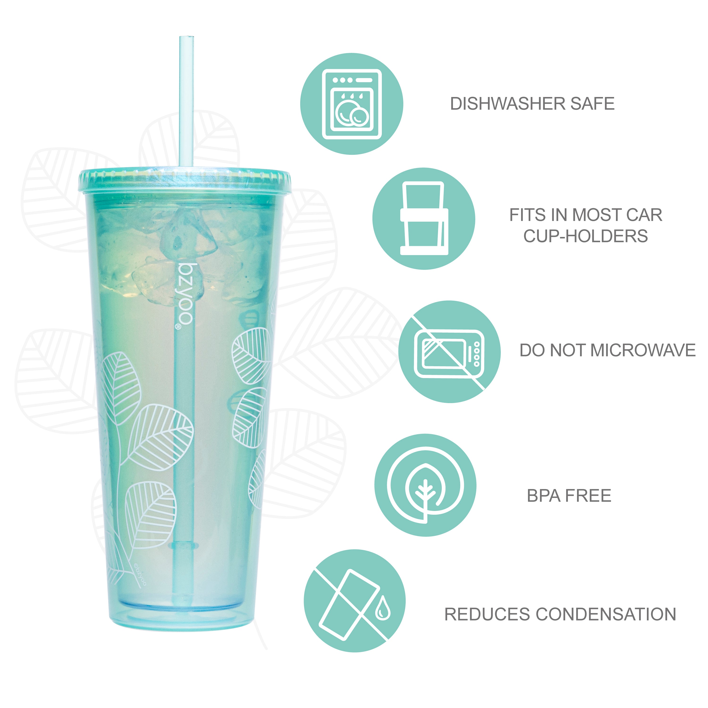 24oz Double Wall Insulated Plastic Tumbler with Lid & Straw - Pearl Green | Leakproof Travel Cup for Coffee, Iced Tea & Cold Drinks | Perfect for Office, Gym & Outdoor Activities