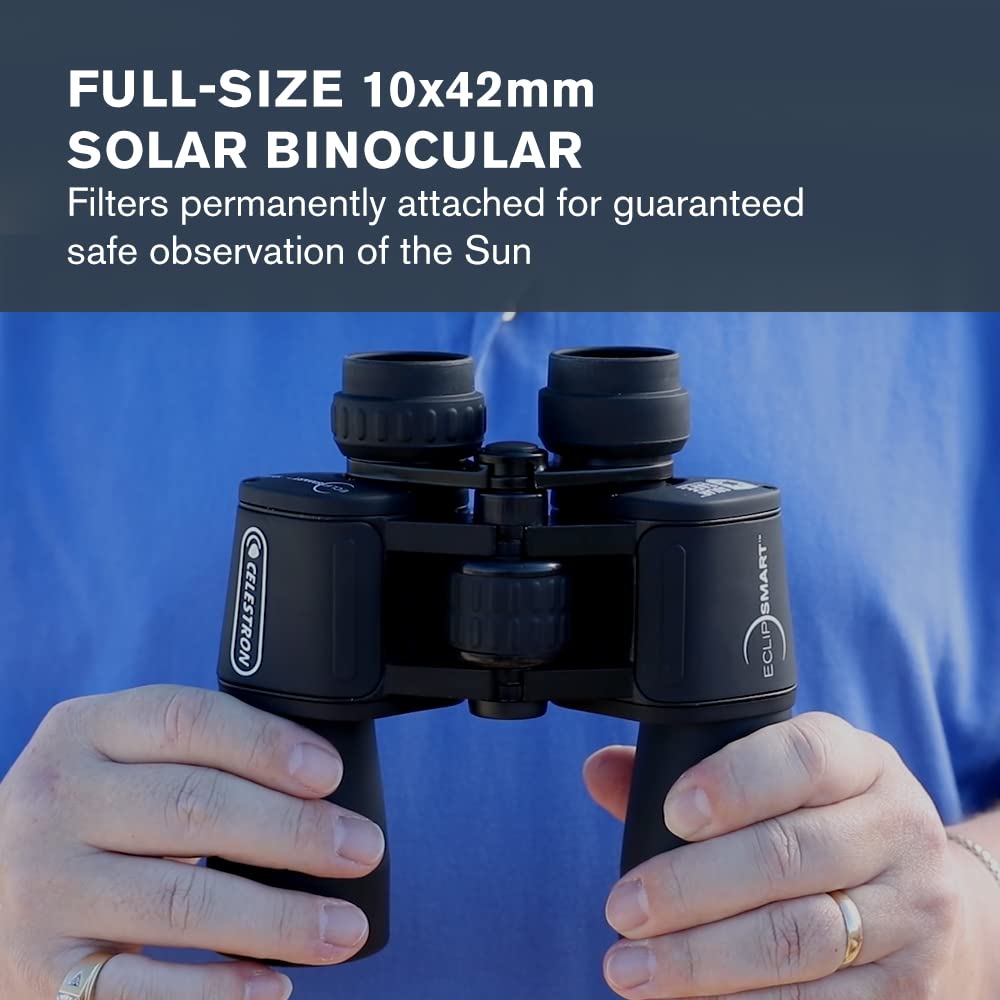 Celestron EclipSmart Safe Solar Eclipse Binoculars – ISO 12312-2 Certified 10x Magnification Binoculars for Sun Viewing – Multi-Coated Optics for Solar Eclipses, Transits & Sunspots – Perfect for Astronomy Enthusiasts & Eclipse Chasers