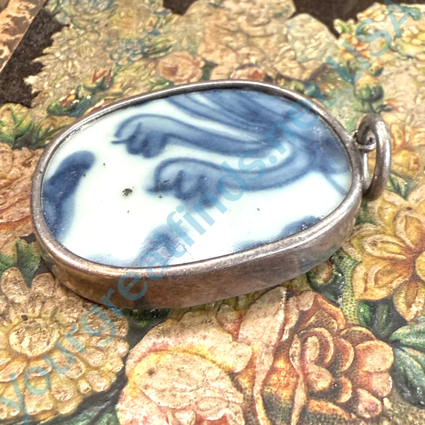 Vintage Sterling Silver Blue & White Pottery Shard Pendant Necklace - Handmade Bohemian Jewelry for Women - Perfect for Boho Chic, Festival & Everyday Wear