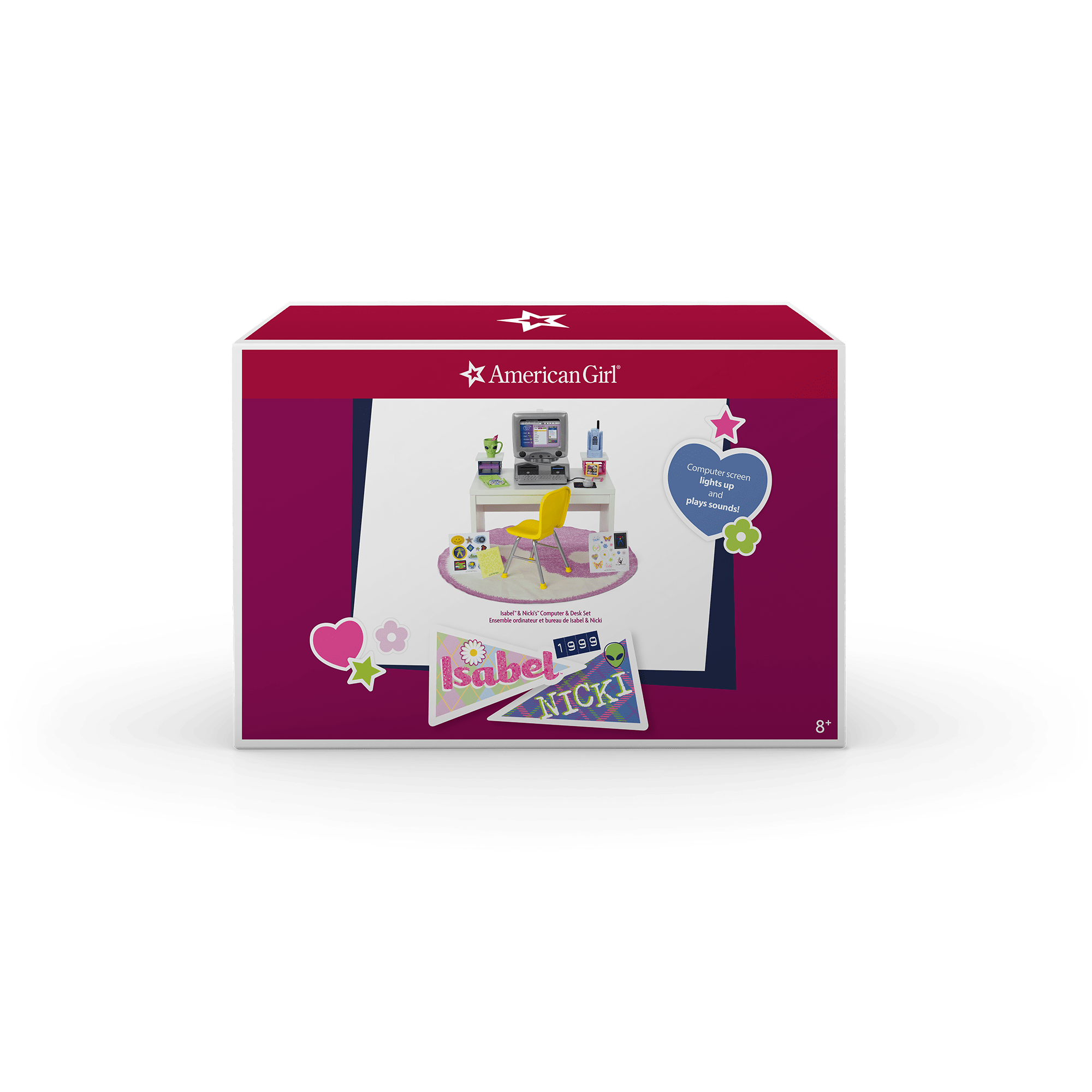 Isabel & Nicki Computer & Desk Set for 18 Inch Dolls - Perfect for American Girl Dolls & Historical Character Play - Ideal for Pretend Office, School & Tea Party Scenes