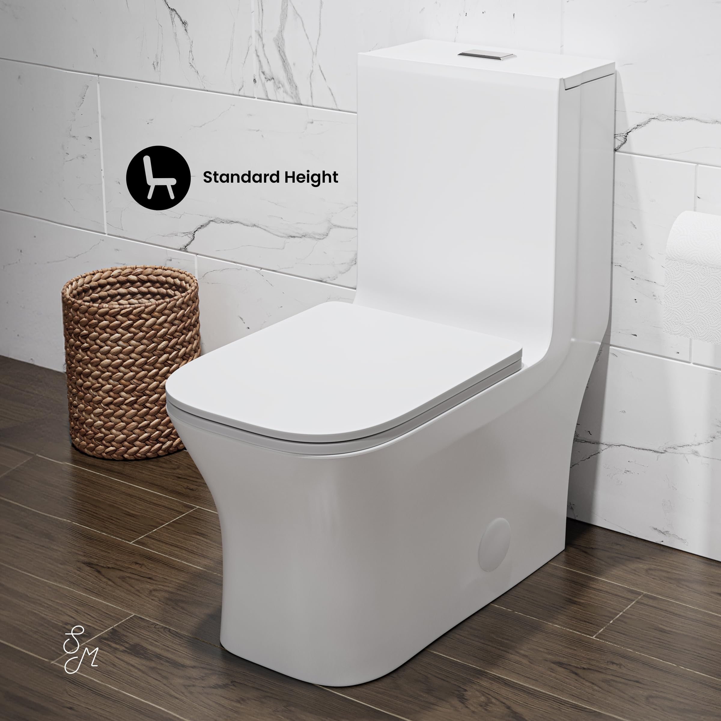 Concorde One Piece Square Toilet with Dual Flush 1.1/1.6 GPF - Modern Matte White Design for Bathroom & Powder Room Installation