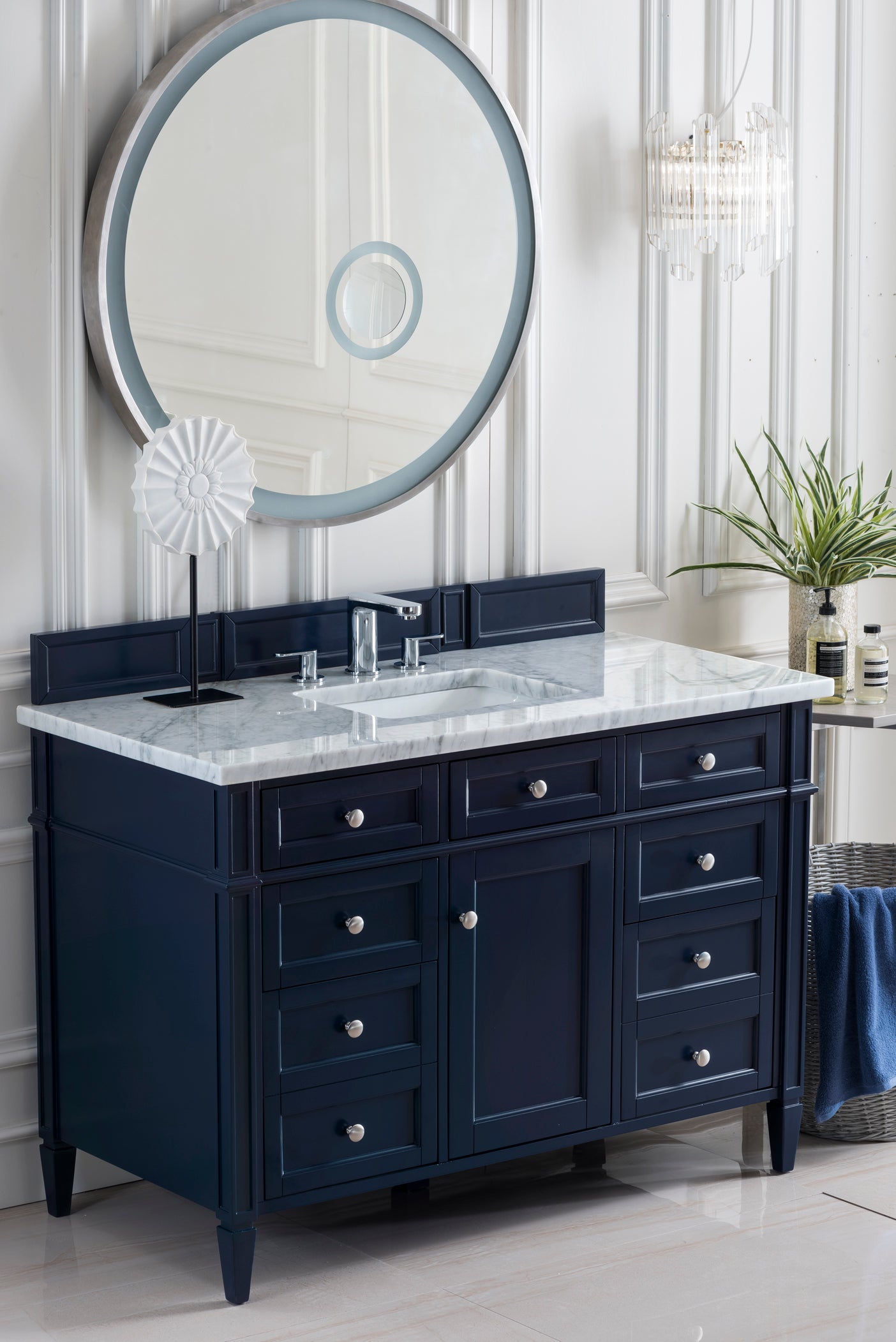 Brittany 48 Inch Single Bathroom Vanity with 3CM Carrara Marble Top in Victory Blue - Modern Sink Cabinet for Master Bath, Guest Bathroom & Powder Room