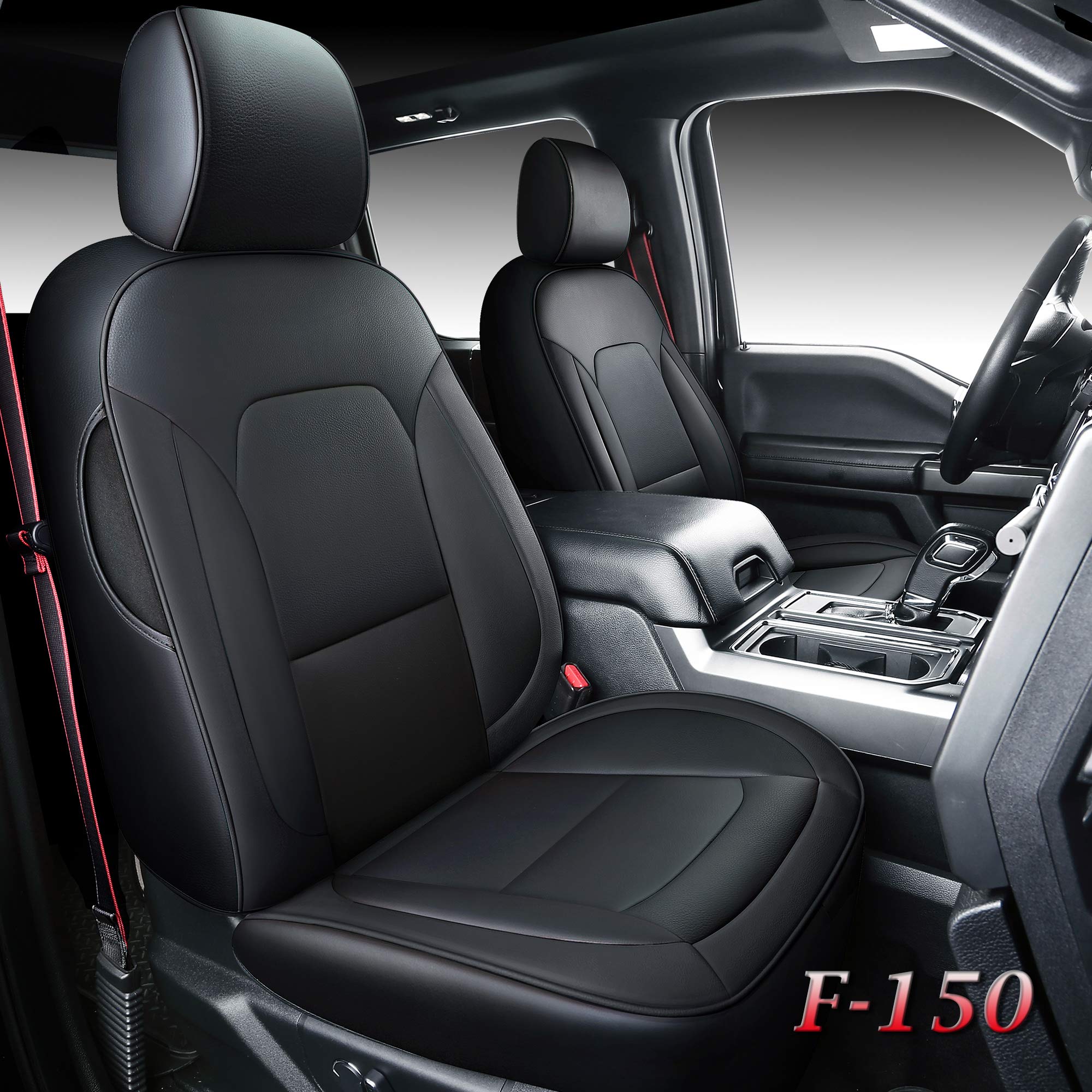 Waterproof Leather Seat Covers for Ford F-150 F-250 F-350 F-450 (2015-2023) - 5-Piece Full Set Front & Back Custom Fit Truck Seat Protectors - Black - Perfect for Work Trucks, Off-Roading & Daily Commuting