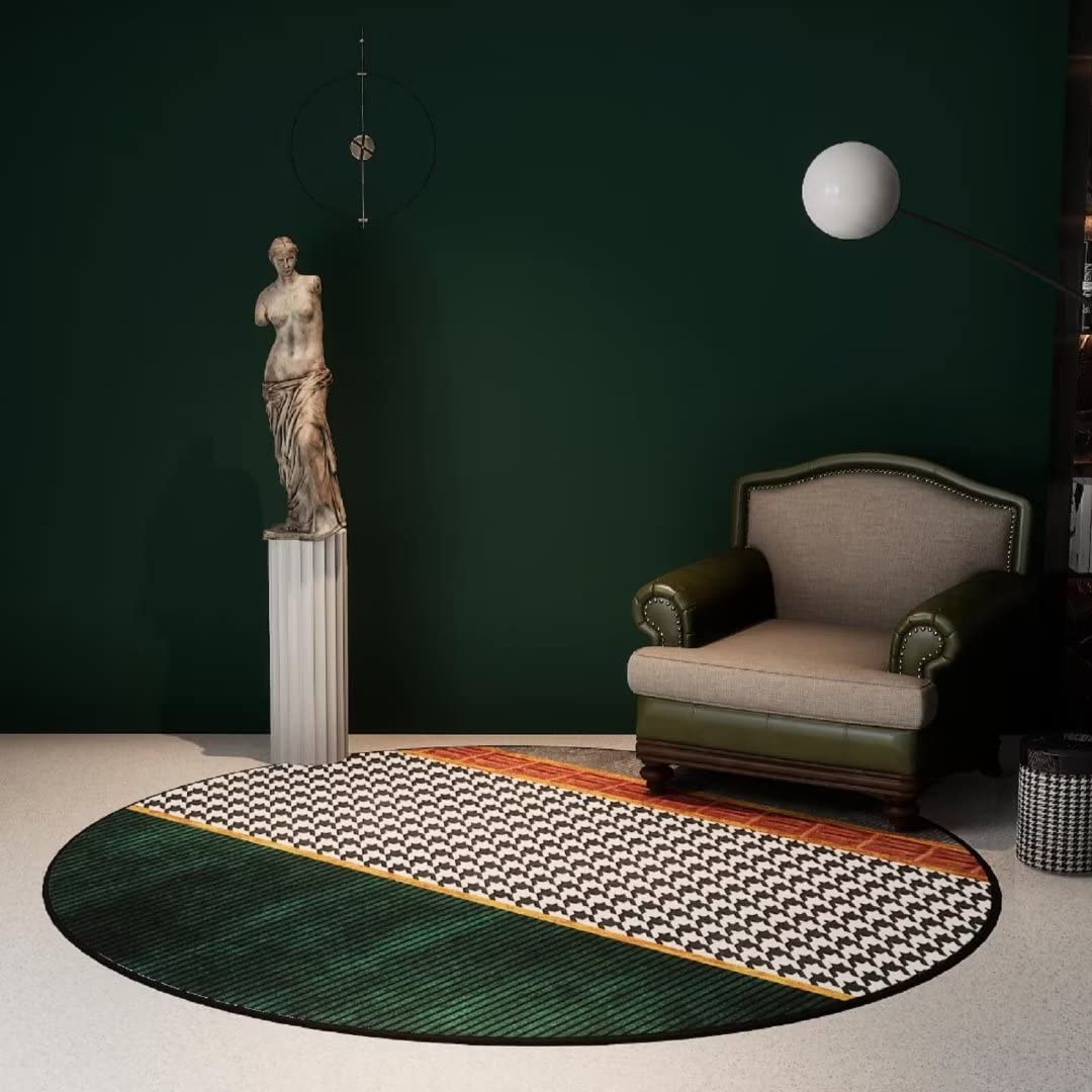 Modern Houndstooth Round Area Rug - 6 ft Geometric Abstract Washable Non-Slip Floor Mat for Living Room & Bedroom - Perfect for Cozy Home Decor and Pet-Friendly Spaces