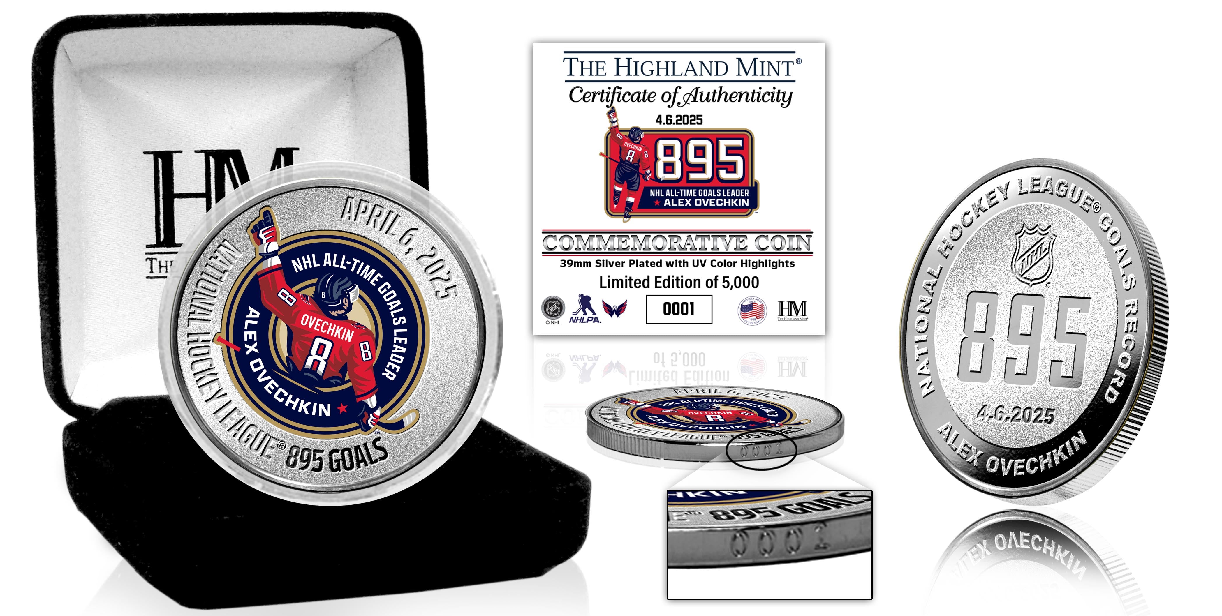 Alex Ovechkin NHL 895 Goals Record Commemorative Silver Coin - Limited Edition Collectible for Hockey Fans & Sports Memorabilia Enthusiasts (Perfect for Display Cases, Man Caves & Gift Giving)