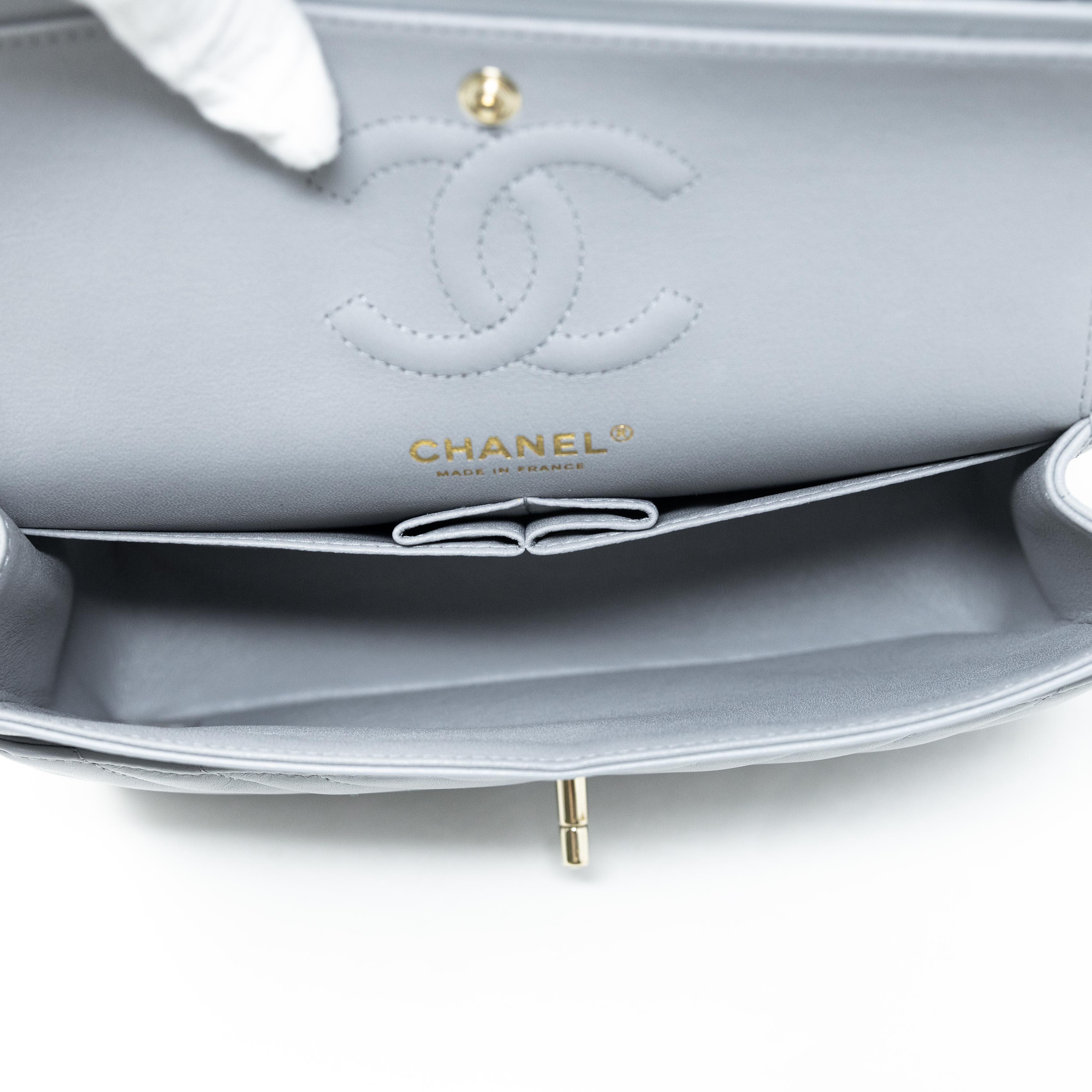Chanel Grey Chevron Small Classic Flap Bag - Luxury Quilted Leather Crossbody Purse for Women | Perfect for Date Night, Parties & Special Occasions