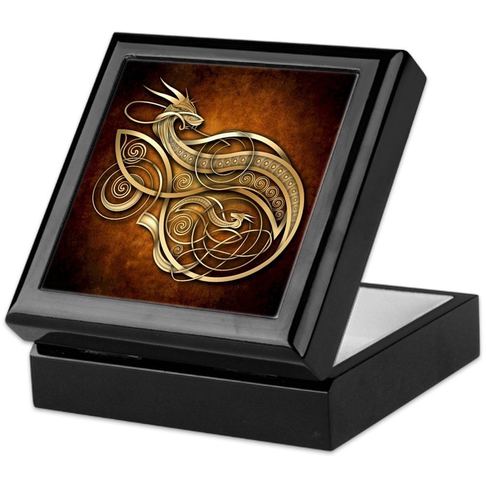 Gold Norse Dragon Keepsake Box - Handcrafted Hardwood Jewelry Storage Box with Velvet Lining - Perfect for Viking Gifts, Jewelry Organizer & Treasure Chest for Home Decor