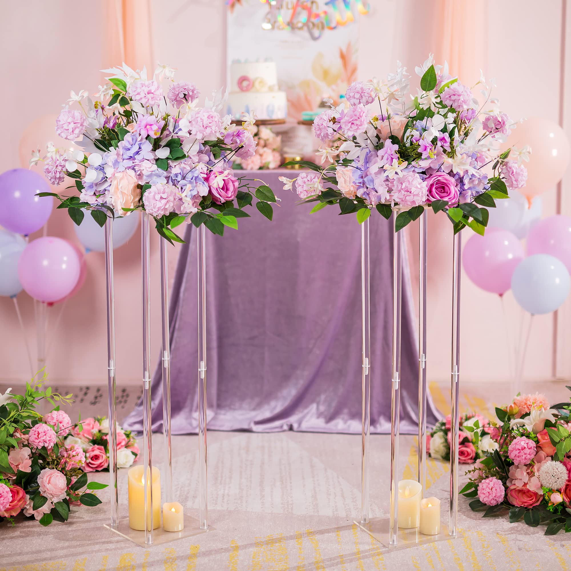 2 Pack Clear Acrylic Column Flower Vases - 31.5 Inch Tall Geometric Centerpiece Vases for Wedding, Birthday Party & Home Decor | Elegant Table Decorations for Events, Dining Room & Living Room
