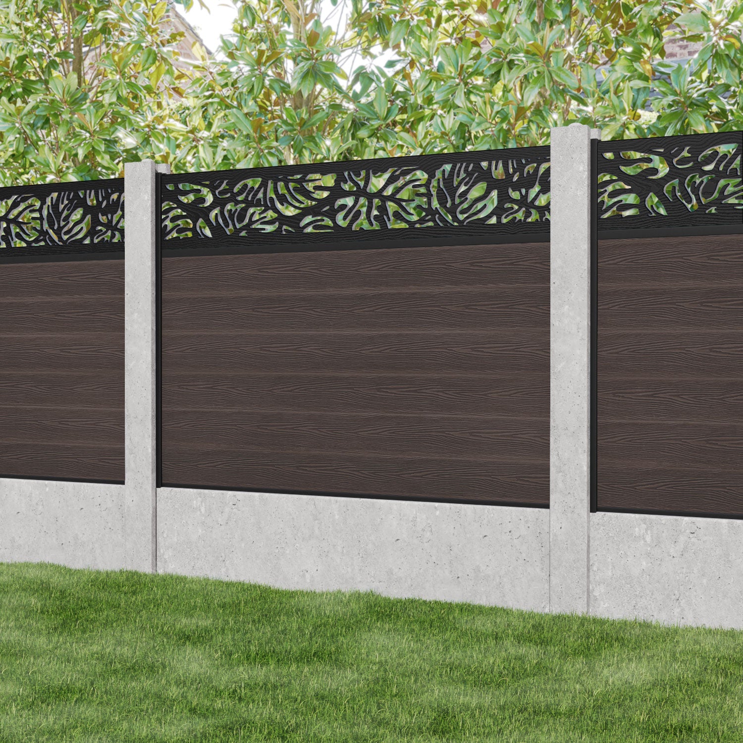 Classic Botanic Fence Panel - Mid Brown Wooden Garden Fence for Concrete Posts | Outdoor Privacy Screen, Backyard Landscaping, Patio & Yard Decoration