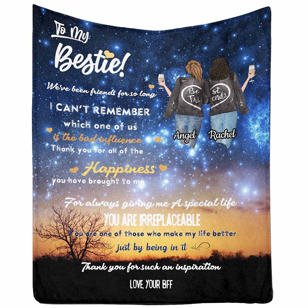 Personalized Best Friend Blanket - 70x80 Inch Soft Throw for Sister & Bestie - Thank You Gift for Bringing Happiness - Perfect for Couches, Beds & Cozy Nights