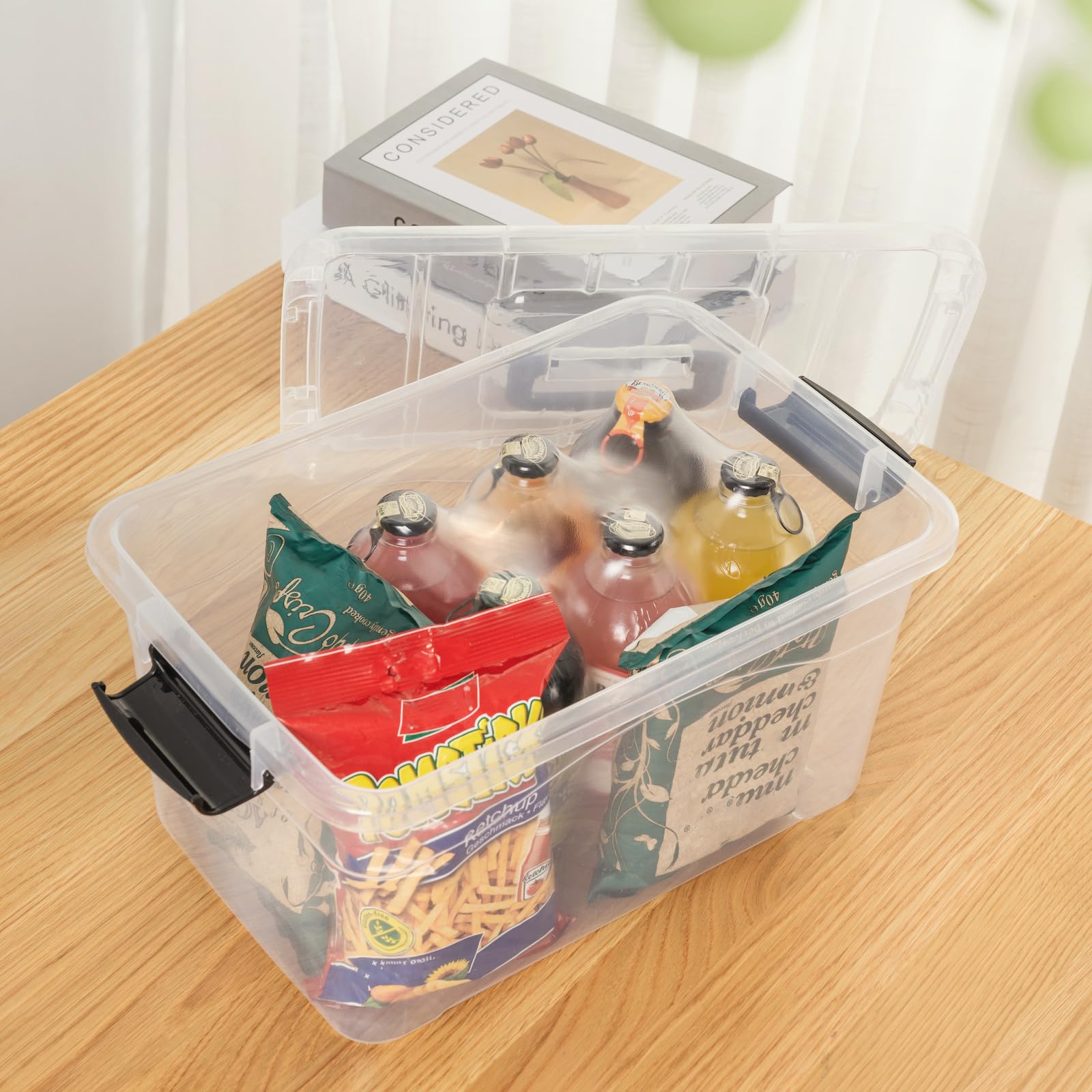 10L Clear Plastic Storage Bins with Lids - 12 Pack Stackable Organizer Boxes with Handles for Home, Office & Garage - Perfect for Organizing Cosmetics, Clothes, Tools, Cards & More - Durable PP Material, Portable & Space-Saving Design