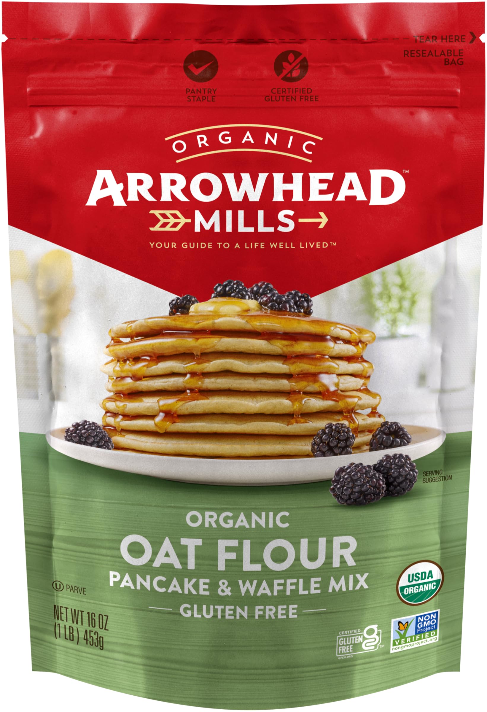 Organic Arrowhead Mills Oat Flour Pancake & Waffle Mix - 16oz (453g) Gluten-Free Breakfast Mix | Perfect for Fluffy Pancakes, Crispy Waffles & Healthy Family Breakfasts